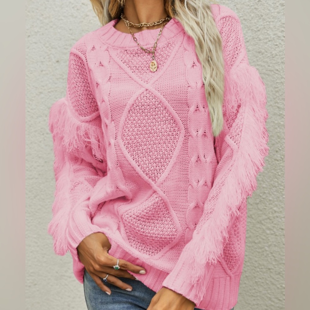 Stylish Tassel Long Sleeve Cable Knit Sweater